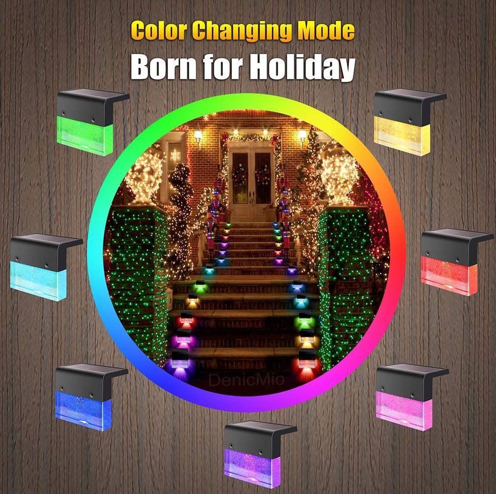 Solar LED Fence Lights – RGB Color-Changing, Waterproof (6-Pack)