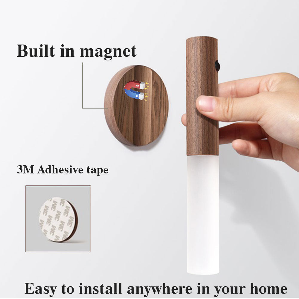 Rechargeable Motion Sensor Cabinet Light – USB Magnetic Wood LED Night Lamp