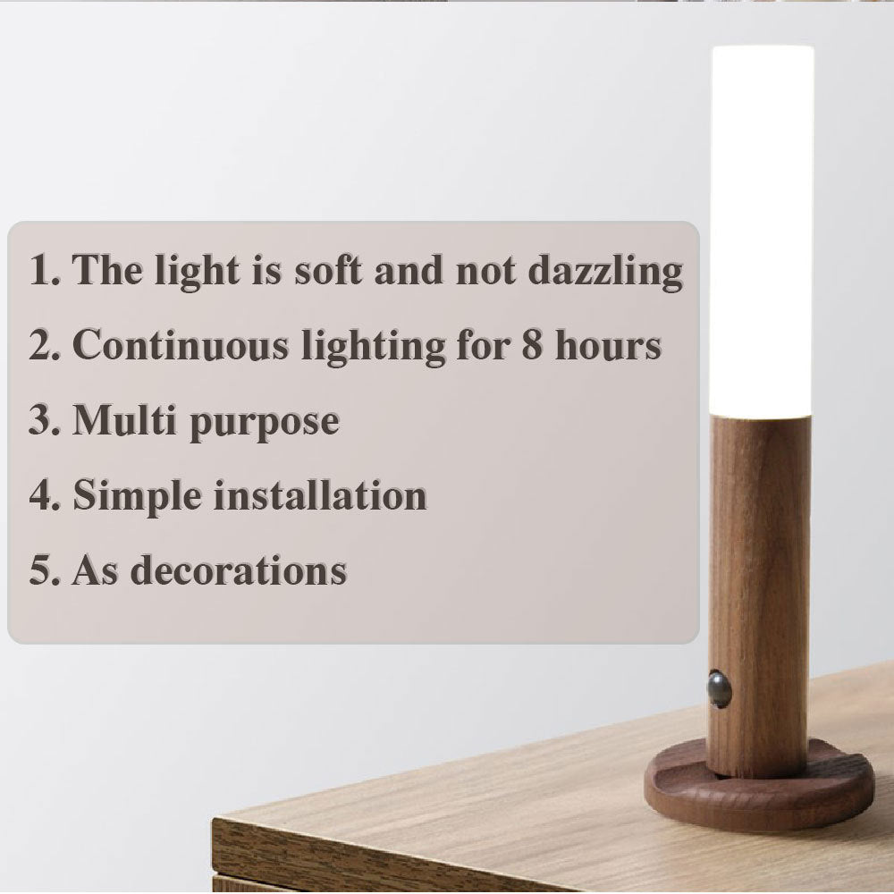 Rechargeable Motion Sensor Cabinet Light – USB Magnetic Wood LED Night Lamp