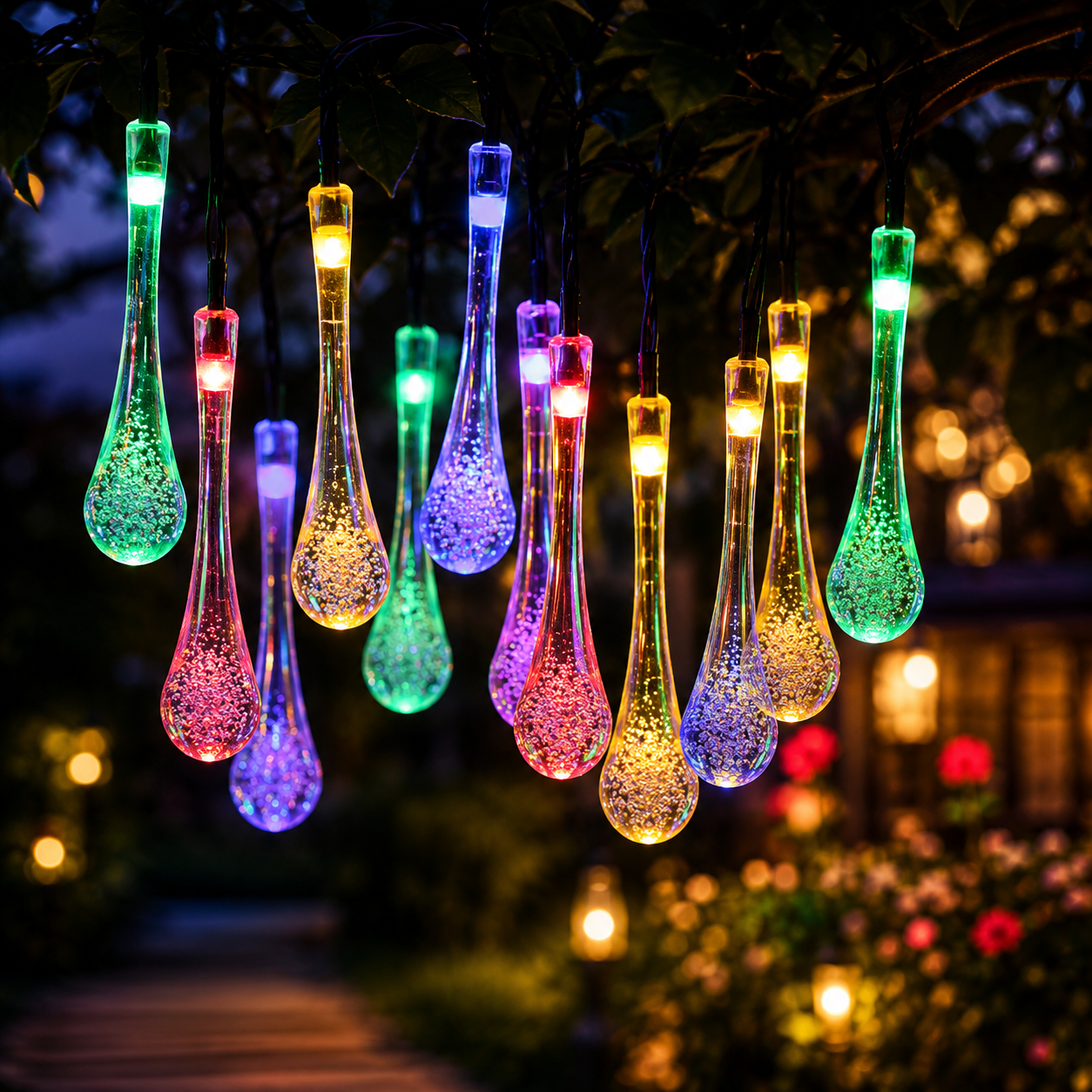 Lumière Solar Raindrop Lights | Outdoor Waterproof Garden Glow String
