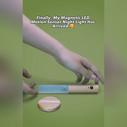 Rechargeable Motion Sensor Cabinet Light – USB Magnetic Wood LED Night Lamp
